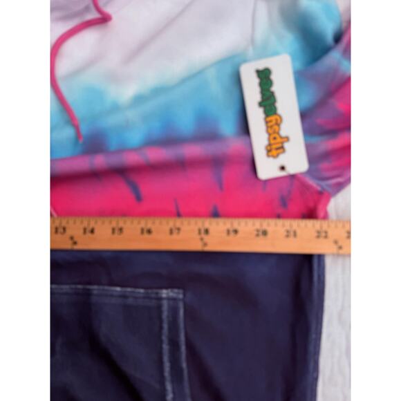 Tipsy Elves Hoodie Sz Small White Teal Pink Purple On the Horizon Tie Dye NEW - Picture 7 of 9